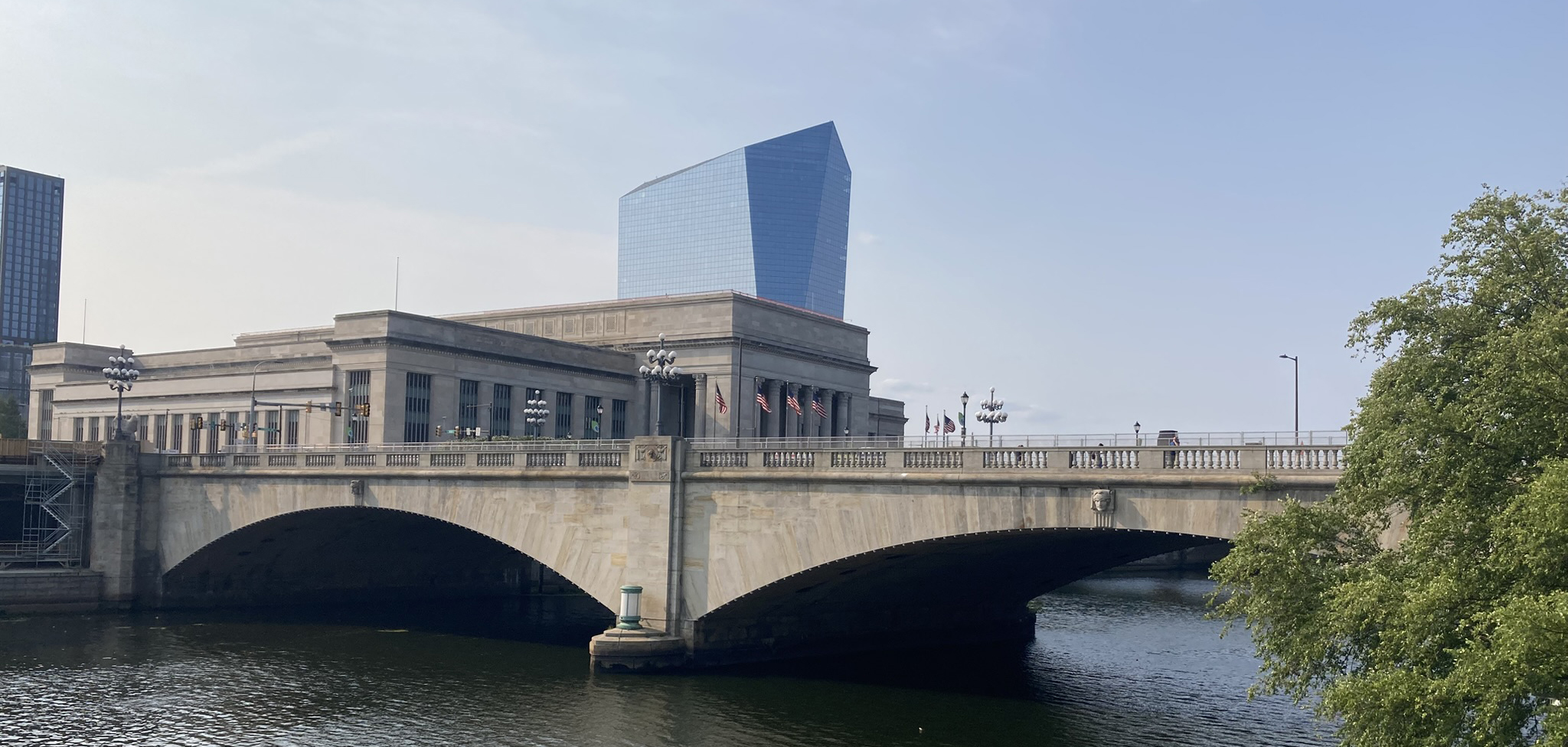 Image of the Market Street Bridge on a sunny afternoon taken from the southeast side of the river