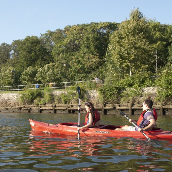 kayaking, running, and cycling on Schuylkill Banks in Philadelphia