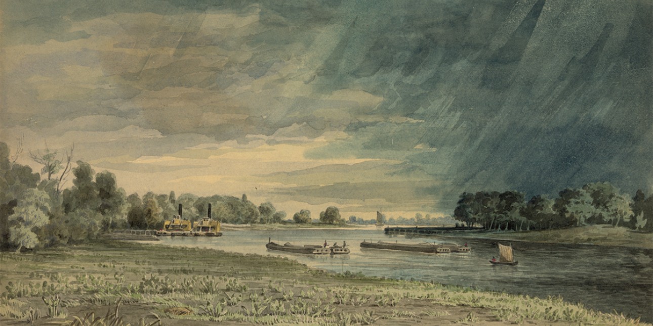 1858 drawing by James Fuller Queen from Grays Ferry looking south.